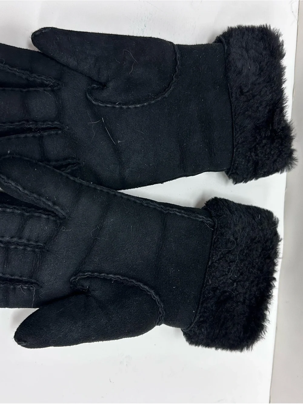 UGG Black Suede Shearling-Trim Gloves